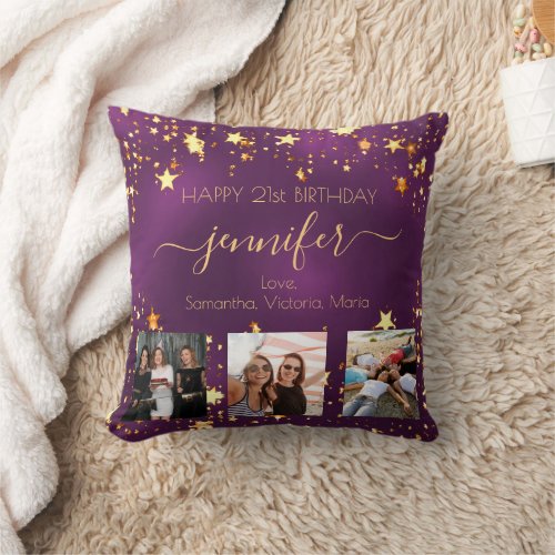 Purple gold firends photo Stars name Throw Pillow