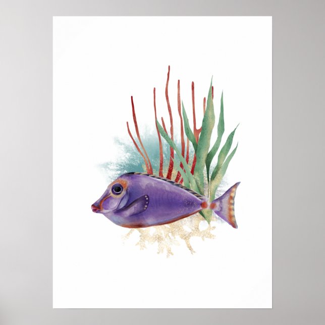 Purple & Gold Fish Simple Watercolor Poster (Front)