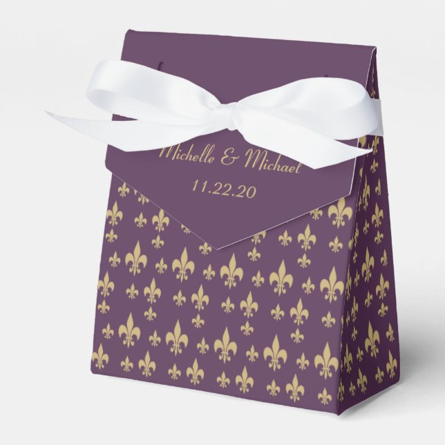 Purple Gold Fleur de Lis Favor Boxes (Front Side)