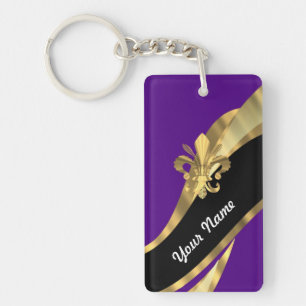 Purple & gold fleur de lys keychain