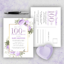 Purple Gold Floral 100th Birthday Party Invitation