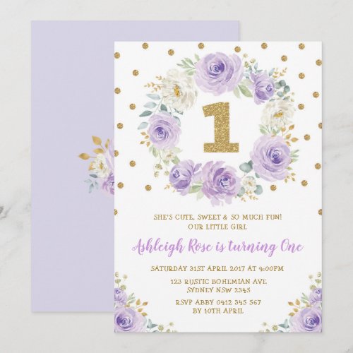 Purple Gold Floral 1st Birthday Wild One Party