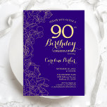 Purple Gold Floral 90th Birthday Party Invitation<br><div class="desc">Purple Gold Floral 90th Birthday Party Invitation. Minimalist modern design featuring botanical outline drawings accents,  faux gold foil and typography script font. Simple trendy invite card perfect for a stylish female bday celebration. Can be customized to any age. Printed Zazzle invitations or instant download digital printable template.</div>