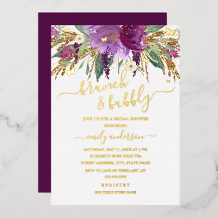 Purple Gold Floral Amethyst Bridal Shower Foil Invitation