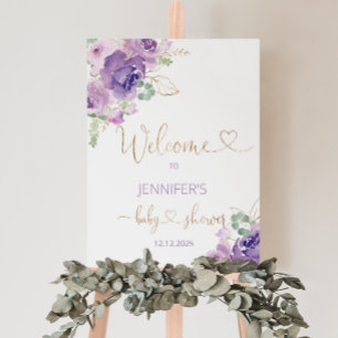 Purple gold floral baby shower welcome foam board