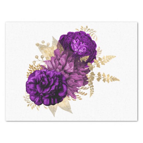 Purple Gold Floral Bouquet Watercolor Decoupage Tissue Paper