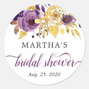 Purple Gold Floral Bridal Shower Favor Sticker