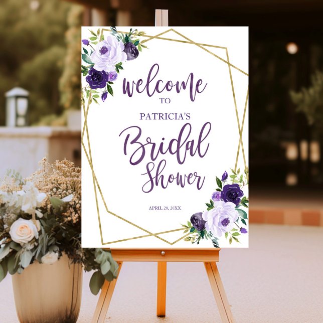 Purple Gold Floral Bridal Shower Welcome Foam Board (Creator Uploaded)