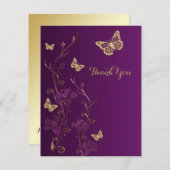 Purple, Gold Floral, Butterflies Thank You Note (Front/Back)