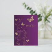 Purple, Gold Floral, Butterflies Thank You Note (Standing Front)