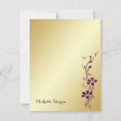 Purple, Gold Floral, Butterflies Thank You Note (Back)