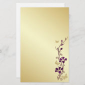 Purple, Gold Floral Butterflies Wedding Stationery (Front/Back)
