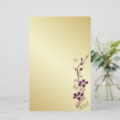 Purple, Gold Floral Butterflies Wedding Stationery (Standing Front)