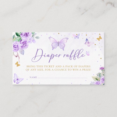 Purple Gold Floral Butterfly Diaper Raffle Ticket Enclosure Card