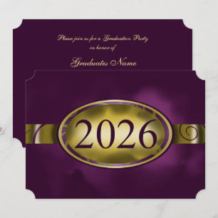 Purple Gold Floral Button 2026 Graduation Party Invitation