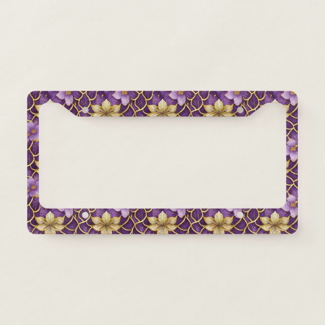 Purple & Gold Floral Car Plate Frame (Front)