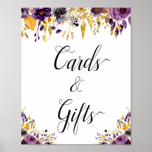 Purple Gold Floral Cards and Gifts Sign