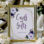 Purple Gold Floral Cards And Gifts Sign<br><div class="desc">This elegant bridal shower suite features a burgundy and blush bouquet set within a modern gold geometric frame. This suite includes enclosure cards, signs, and personalized party supplies like napkins. If you need assistance with personalization, including color or wording changes, or if you notice a missing item, please don't hesitate...</div>