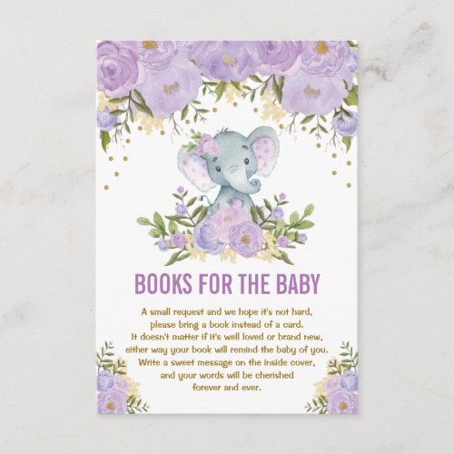 Purple Gold Floral Elephant Books for Baby Enclosure Card