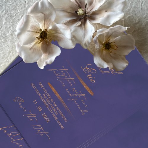 Purple  Gold Floral Eucalyptus Elegant Wedding  Save The Date