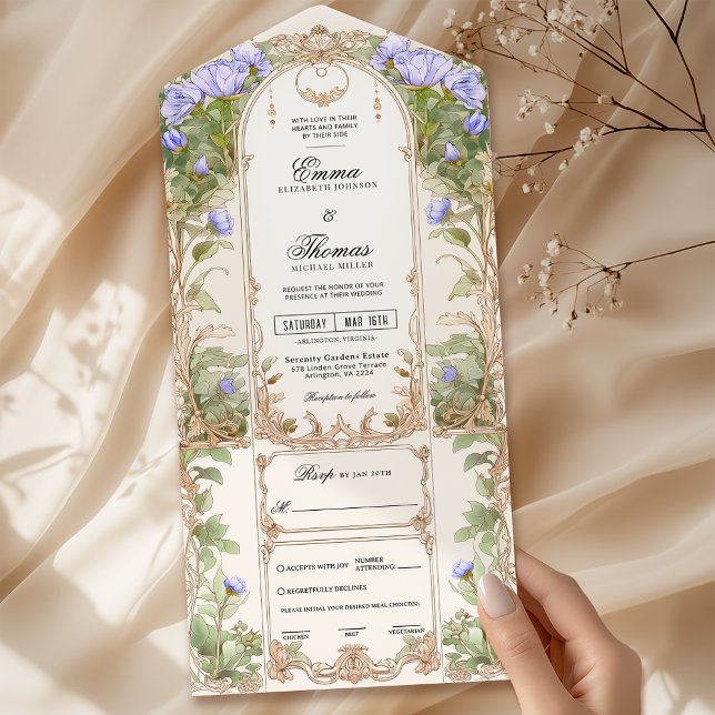 Purple Gold Floral Frame Wedding Invitation  (Creator Uploaded)