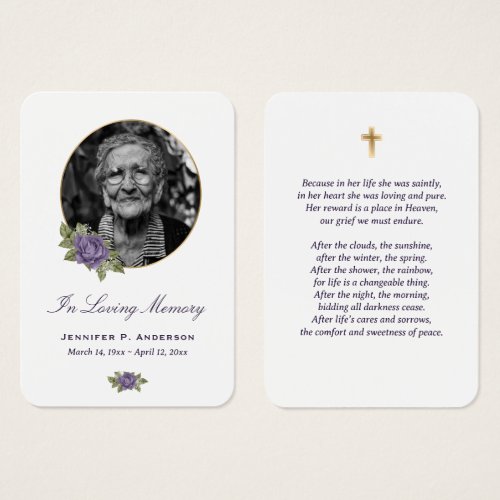 Purple Gold Floral Funeral Prayer Card