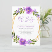 Purple Gold Floral Geometric Girl Baby Shower Invitation (Standing Front)