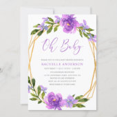 Purple Gold Floral Geometric Girl Baby Shower Invitation (Front)
