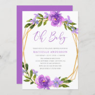 Purple Gold Floral Geometric Girl Baby Shower Invitation