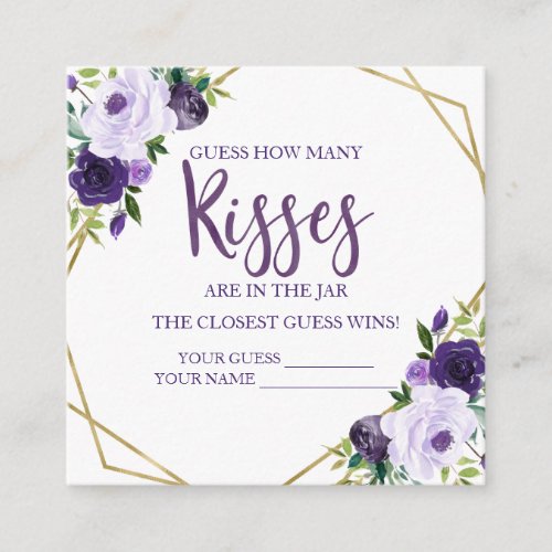 Purple Gold Floral Guess How Many Kisses Cards