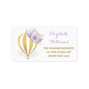 Purple Gold Floral Hot Air Balloon Return Address Label