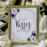 Purple Gold Floral How Many Kisses Sign<br><div class="desc">This elegant bridal shower suite features a burgundy and blush bouquet set within a modern gold geometric frame. This suite includes enclosure cards, signs, and personalized party supplies like napkins. If you need assistance with personalization, including color or wording changes, or if you notice a missing item, please don't hesitate...</div>