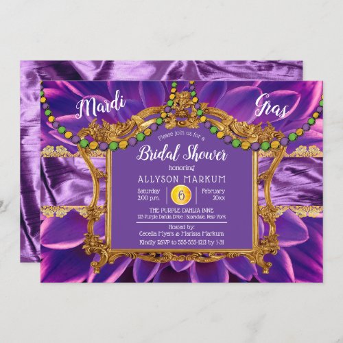 Purple  Gold Floral Mardi Gras Bridal Shower Invitation
