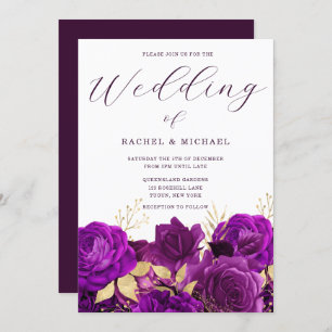 Purple & Gold Floral Modern Wedding Invitation