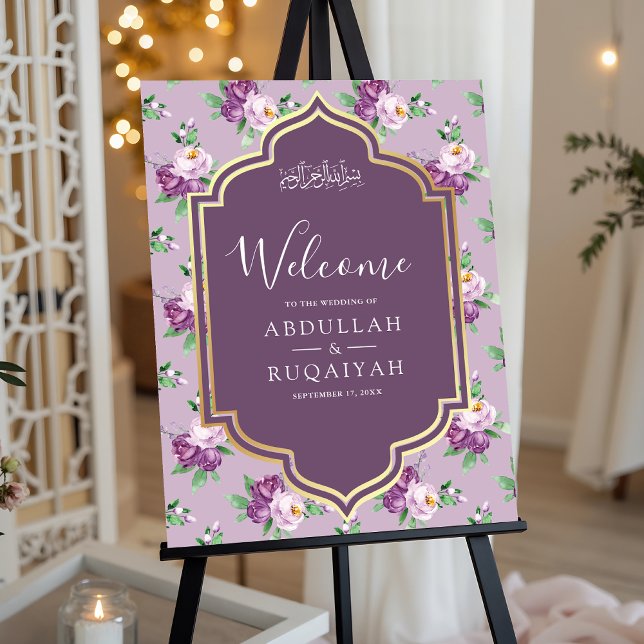 Purple Gold Floral Muslim Wedding Welcome Sign (Creator Uploaded)