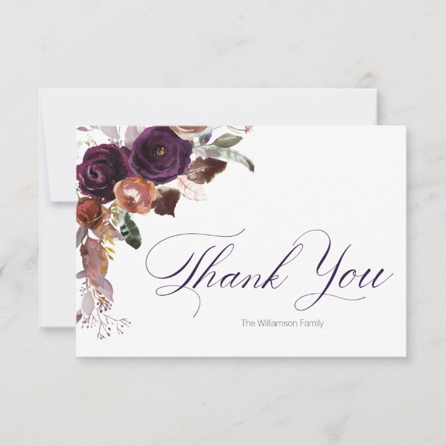 Purple Gold Floral Personalized Thank You Notes (Front)