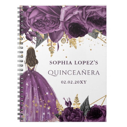 Purple Gold Floral Princess Quinceanera    Notebook