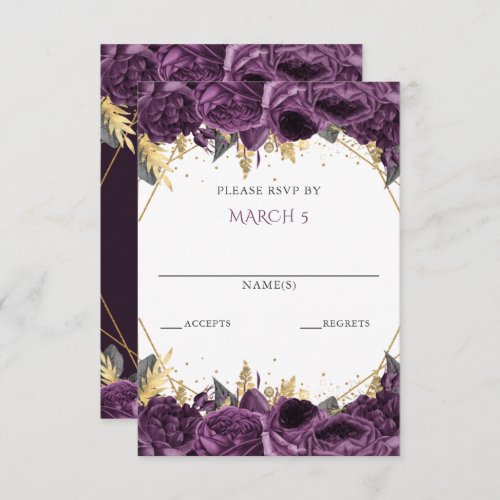 Purple Gold Floral Princess Quinceanera RSVP Card