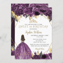 Purple Gold Floral Princess Sweet 16 Invitation