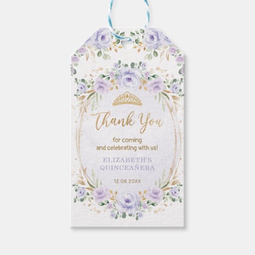 Purple Gold Floral Quinceaera Birthday Favors Gift Tags