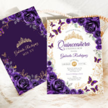 Purple Gold Floral Quinceanera