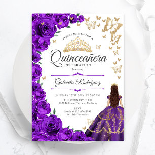 Purple Gold Floral Quinceanera Invitation