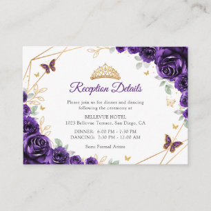 Purple Gold Floral Quinceanera Reception Details Enclosure Card