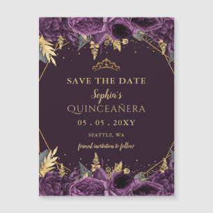 Purple Gold Floral Quinceañera Save the Date