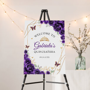 Purple Gold Floral Quinceanera Welcome Foam Board