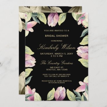 Purple Gold Floral Spring Wedding Bridal Shower Invitation