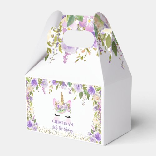 Purple Gold Floral Unicorn Birthday Favor Box