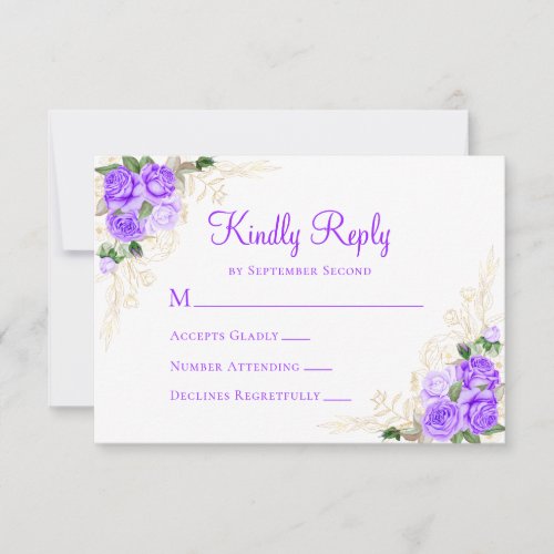 Purple Gold Floral Watercolor Wedding RSVP Card