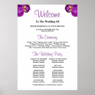 Purple/Gold Floral Wedding Ceremony Program Sign