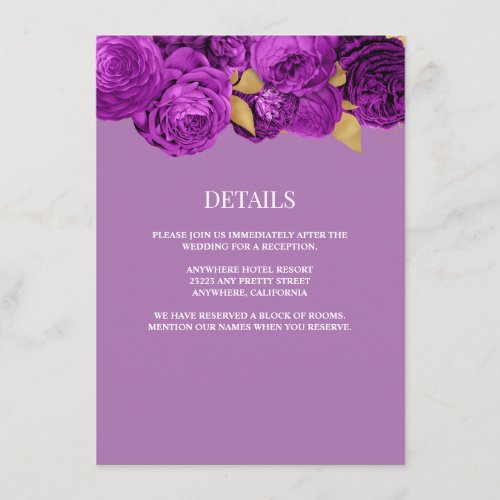 PurpleGold Floral Wedding Details Enclosure Card